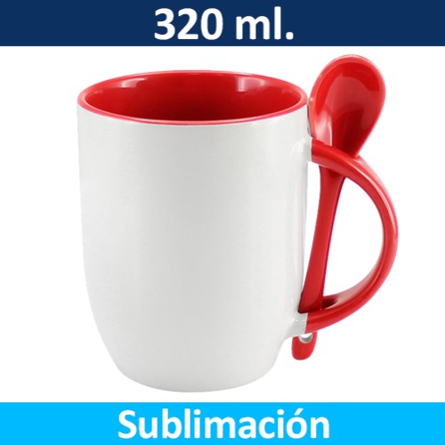 Mug Tazón ceramico Sublimación Bicolor con Cuchara 99444