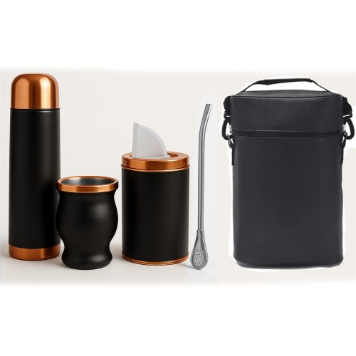 Set de Mate color ENCOBRIZADO /NEGRO con Bolso MAT02